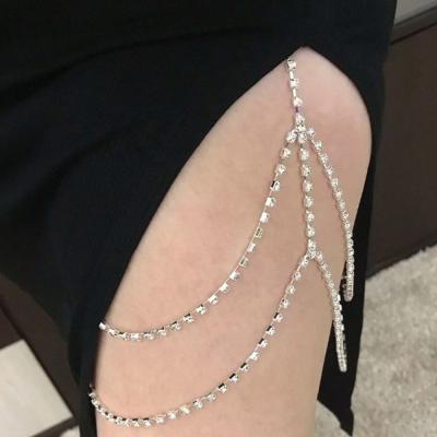 China New FASHIONABLE Sexy SHIHAN Thigh Chain Rhinestone Gold Body Chain Jewelry Women and Men Bikini Belly Waist Leg Chain for sale