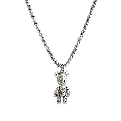 China FASHIONABLE Titanium Steel Bear Pendant Necklace Hip-Hop Style SHIHAN Stainless Steel Necklaces Jewelry Women Long Chain for sale