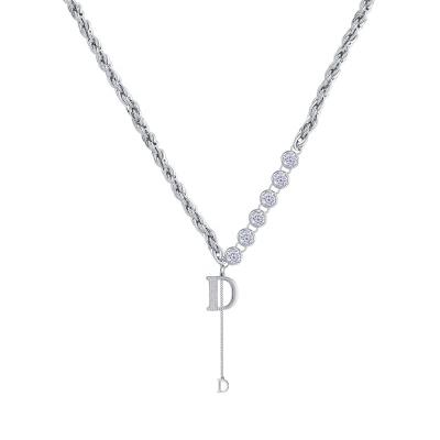 China SHIHAN SHN077 2022 New Silver D Necklace Stainless Steel Zircon Pendant Chain FASHIONABLE Korean Women Girls Necklaces Jewelry Gifts for sale