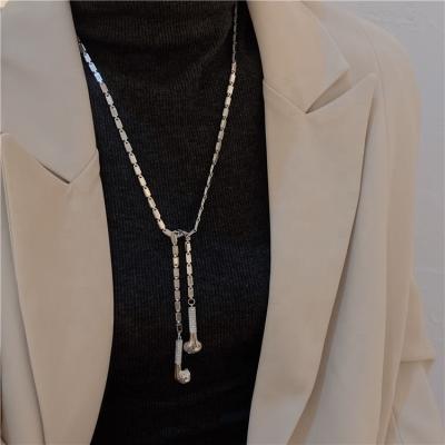 China SHIHAN SHN082 Stainless Steel Earphone Necklace Fashion Zircon Trendy Micro Silver Chain Sweater Korean Necklace Jewelry Women for sale