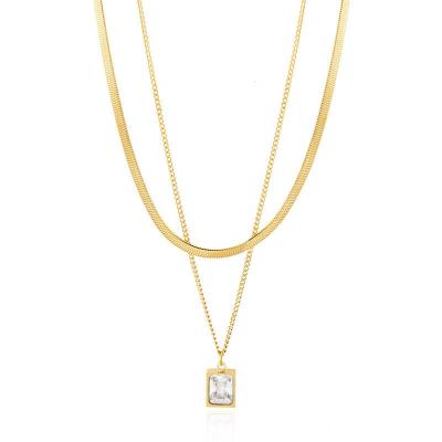 China SHIHAN 2022 New Design Gold Geometric Zircon Stainless Steel Necklaces Cute Korean Titanium Steel Double Pendant Necklace For Women for sale