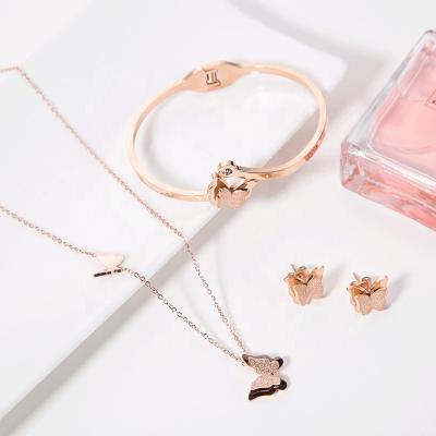 China SHIHAN TZ1001 Titanium Steel Butterfly Necklace Earring 3pcs Bracelets 2021 New Cute Jewelry Sets Set Women Jewelry for sale