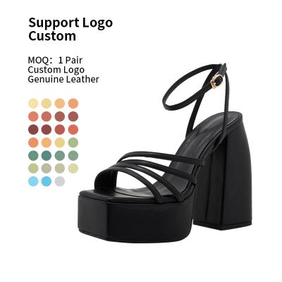 China 2022 Latest Fashion Trend Design Women Shoes Summer Chunky Sandals Sandalias Aguja De Plataforma Alta Custom Logo Square Heels for sale