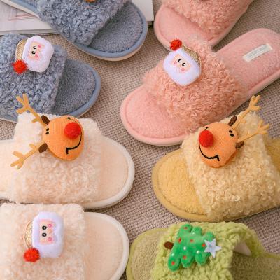 China 2022 Faux Fur Furry Slippers Christmas Gifts Real Slippers Fashionable Christmas Eve Fluffy Slippers for sale