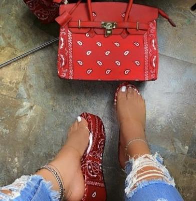 China Fashion trend 2022 summer design graffiti print sandals and purse sets ladies fashion matching shoes and bags for women for sale