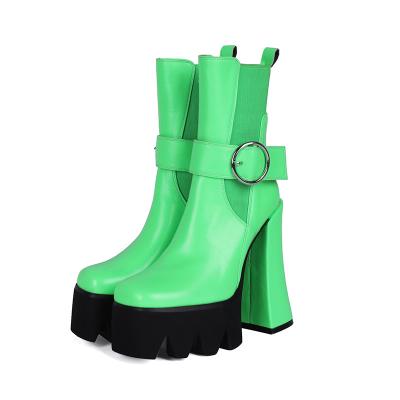 China Fashion Waterproof Design Boots Women Green Shoes Boots Pour Black Waterproof Ankle Chunky Women Platform Boots 15cm for sale