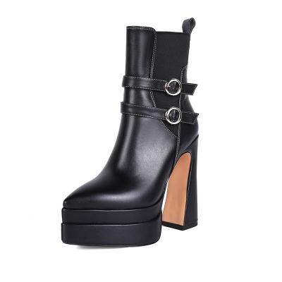 China Hot Sale Waterproof Color Women Shoes Elastic Band Platform Boots High Heels Boots For Women for sale