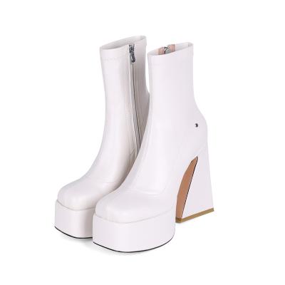 China Wholesale Price Side Zipper Waterproof Boots Women Shoes Boots 2022 White Ladies Women Platform Boots Girls Shoes Leather for sale