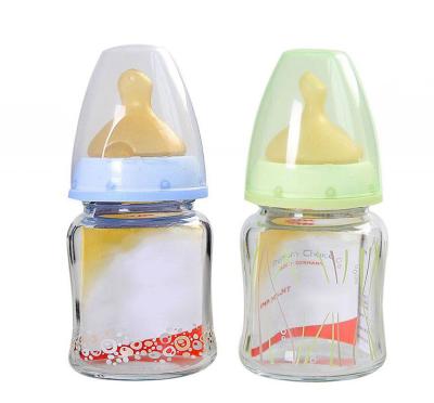 China BPA Free Baby Feeding Bottle CARTOON 150ml Food Grade Silicone Breastmilk Bottle Borosilicate Glass Transpa for sale