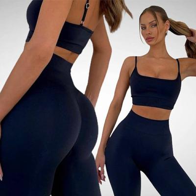 China Breathable Seamless Yoga Wear Women's Fitness Sportswear Suit Waist Two-Piece High Crop Yoga Top Set for sale