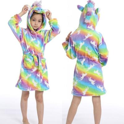 China Flannel Children Thermal Wholesale Hooded Unicornio Winter Embroidered Nightgown Unicorn Bathrobe for Girls for sale