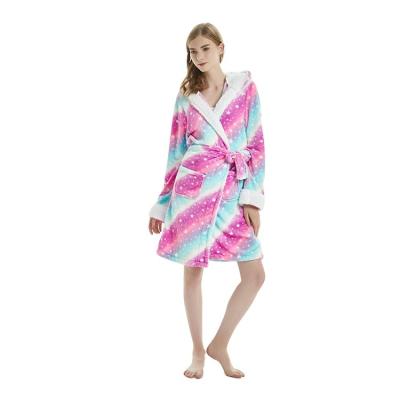 China Fashion Winter Thick Fleece Flannel Bathrobe Sleepwear Colorful Hooded Women Thermal Pajamas Practical Bathrobe for sale