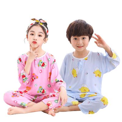 China Cute Kids Fiber Summer Girls Sleepwear Two-piece Squishy Pajamas Sets Clothes for sale