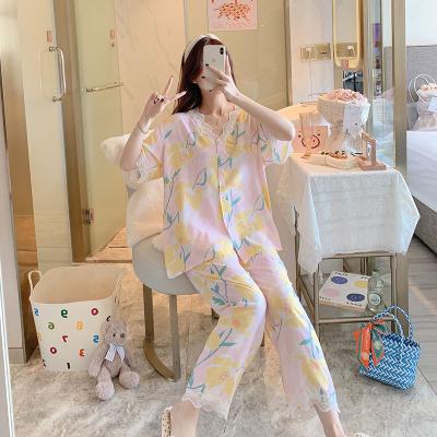 China Luxury QUICK DRY pajamas pijama set women homewear nightgowns loungewear nightgowns pajamas set for ladies for sale