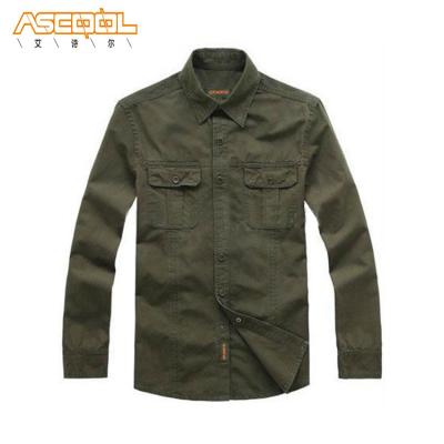 China Anti-pilling anti-pilling fashion canvas two pockets shirts for men, army style shirts with two stitching lines of pockets for sale