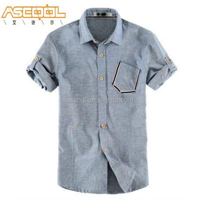 China Anti-pilling casual style light denim contrast shirts with roll up sleeve for men's clothing for sale