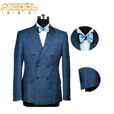 China New Design Polyester Plaid Wholesale Blue Anti-Shrink Coat Men's Slim Fit Wedding Suits Body Fitness for sale