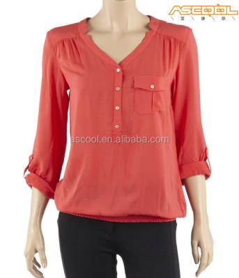 China Anti-pilling Not Wrinkled 100% Polyester Or Slimy Ladies Long Sleeve Blouse for sale