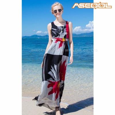 China OEM Wholesale Muslim Clothing Sleeveless Digital Printing 100% Anti-Static Breathable Silk Bohemia Maxi Dress for sale