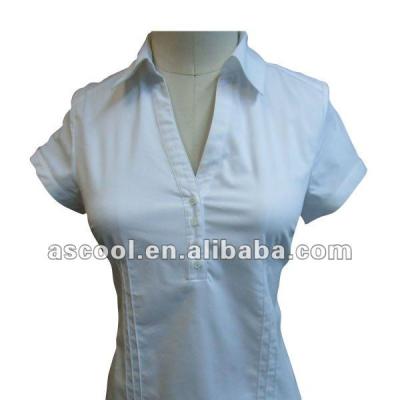 China Anti-pilling ladies casual tops and blouses, v-neckline and stretch sleeve label for sale