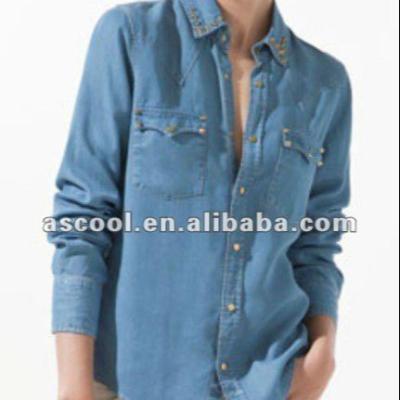 China Anti-pilling Women Denim Shirts+ Fashion Canvas Shorts for sale