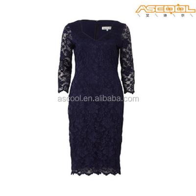 China Classic anti-static lace dress, navy blue, black for sale