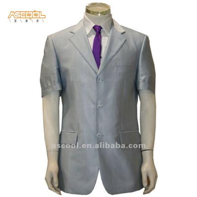 China Gray Short Sleeve Slim Fit Polyester Fashionable Anti-Shrink Dry Cleaning Black Men's Suit for sale