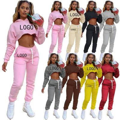 China OEM QUICK DRY Custom Embroidery Printing Autumn Plain Solid Plus Size Casual Hoodies & Sweatshirts Jogger Suit Women Teams Two Piece Set for sale