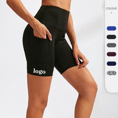 China Anti-Wrinkle High Quality Summer Wholesale Stretch Legging Shorts High Waist Biker Shorts Yoga Workout Running Pocket Exercise Shorts for sale