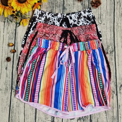 China Anti-Wrinkle New Arrivals Boutique Clothing Wholesale Summer Women's Shorts Cowbabe Serape Elastic Waist Sports Short Women for sale