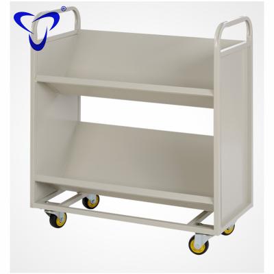 China Steel Furniture Book Cart Double Sided Book Trolley Mobile Bookcase Equipment Mobile Heavy Duty Commercial Carrier Eco-friendly Special Use for sale