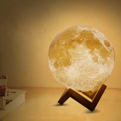 China Remote Control 3d Printing Moon Light With Stand Usb Yellow Warm White Cool White Cool White Night Light Table Desk Moon Lamp Gift Night Light for sale