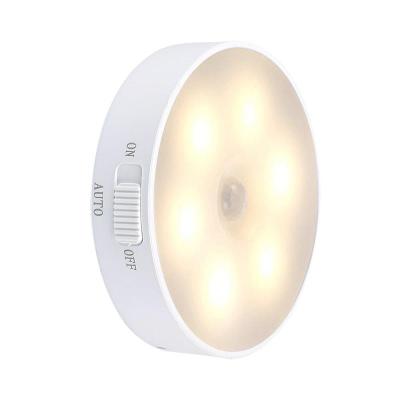 China Small Indoor Round Battery Operated PIR Sensor Rechargeable Drawer Drawer Magnetic USB LED Cabinet Light With Switch for sale