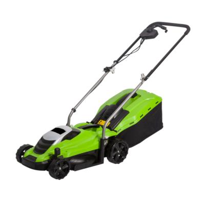 China Professional Folding Handle 1300w 33cm Blade Hand Push Belt Electric Lawn Mover Driver for sale