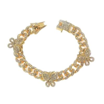 China Hiphop 9mm AAA Copper Zircon Miami Cuban Anklets For Girls Iced Out Extended Chains With 3 Butterfly Hiphop Jewelry for sale