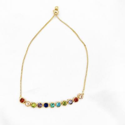 China TRENDY Multi Color Cubic Zirconia Rainbow Pullable CZ Tennis Chain Bracelet Colorful Classic Crystal Bracelets For Women for sale