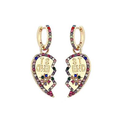 China Wholesale Hanging Wedding Jewelry Crystal Huggies Circle Hoop Earrings Lady's Romantic Lost Statement Earrings Colorful Rhinestone Heart for sale