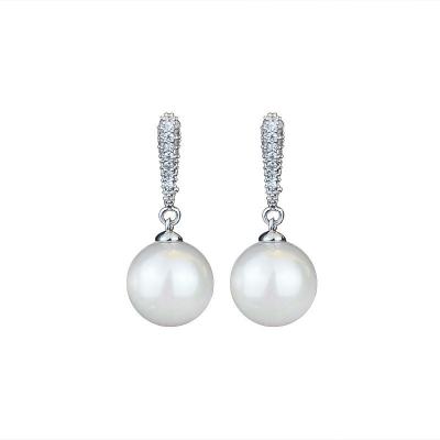 China FASHIONABLE Hot Simple Micro Diamond-studded Vertical Pearl Women's Silver Shell Diamond Earrings Student Jewelry for sale