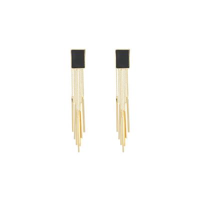 China 2022 FASHIONABLE rectangular black shell eardrop earrings new style vintage long tassel French exquisite earrings female personality for sale