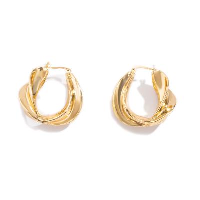 China Trendy Minimalist European Fashion Jewelry 18K Gold Twisted Circle Hoop Earrings Silver 925 Stud Earrings For Women 2021 for sale