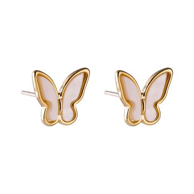 China Small Stud Earrings Cute Handmade Charm Women Girl Fashion Alloy Butterfly Green Oil Painting Simple Ear Studs Jewelry for sale