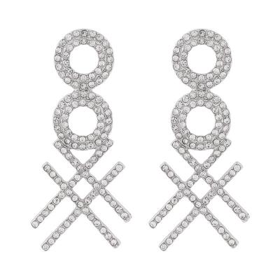 China Newest Luxury FASHIONABLE Design Crystal Rhinestone Round Ooxx Drop Earring Diamond Ooxx Letter Drop Earrings Geometric For Women 2021 for sale