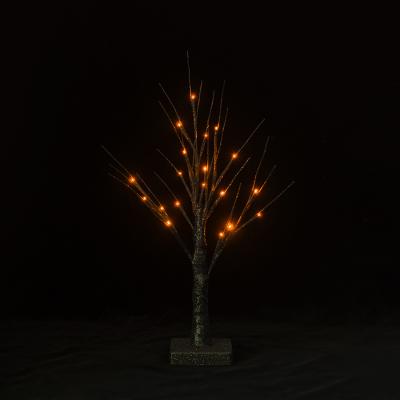 China Indoor Desktop Decoration Halloween Decoration Black Spooky Tree Twinkled With Orange Lights for sale