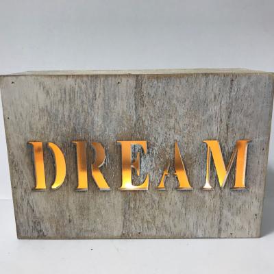 China Daily Rustic Wooden Marquee Table Top Letter Light Battery LED DREAM Night Lamp Lit Signs for Dining Room Table Decor for sale