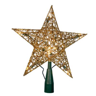 China Christmas UL 9Inch Glitter Star Tree Topper 10LT Five Point Gold Wire Star Tree Topper for sale