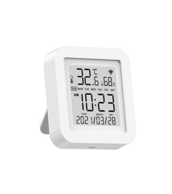 China ABS zigbee tuya app remote control smart home temperature and humidity sensor with LCD screen show time week for sale