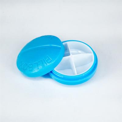 China Wholesale Custom Round Portable Plastic Case Organizer Small Travel Pill Box Household Logo Printing 4 Compartments Plastic 7 Days Weekly for sale