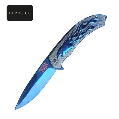 China Camping Knife Color Titanium Stainless Steel Outdoor Folding Hunting Knife for sale