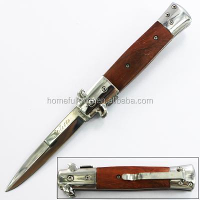 China Camping Knife 7.5 Inch Wood Handle Stainless Steel Outdoor Folding Pocket Knife for sale