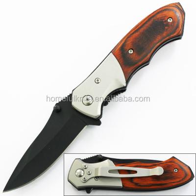 China Camping Knife 7.6 Inch Stainless Steel Camping Handle Folding Outdoor Wooden Knife for sale